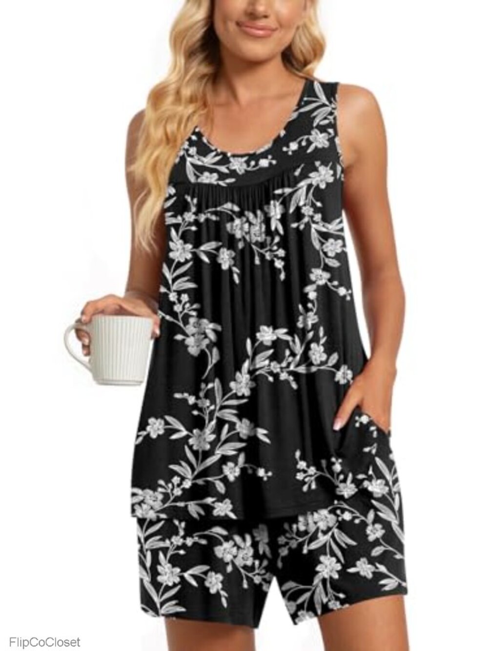 Women's Sleeveless Pajama Set Lounge Sleepwear 2 Piece with Pockets